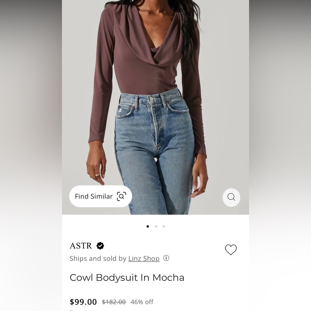 ASTR Cowl Bodysuit - Mocha - Picture 4 of 4